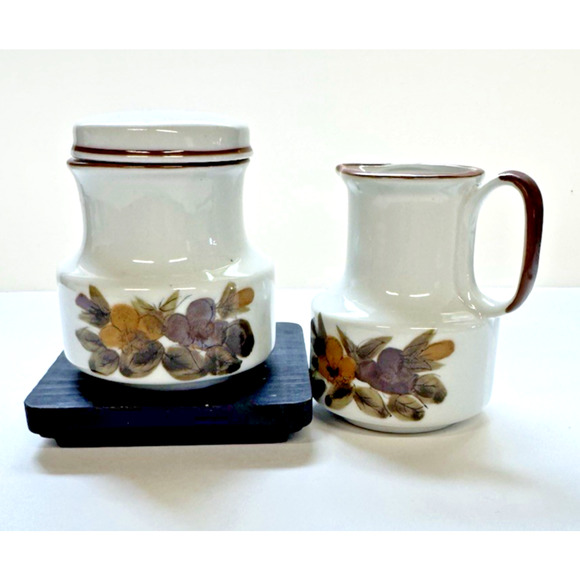 MCM Handgemalt Stoneware Creamer and Sugar Canister Vintage Brown Floral - Picture 1 of 8